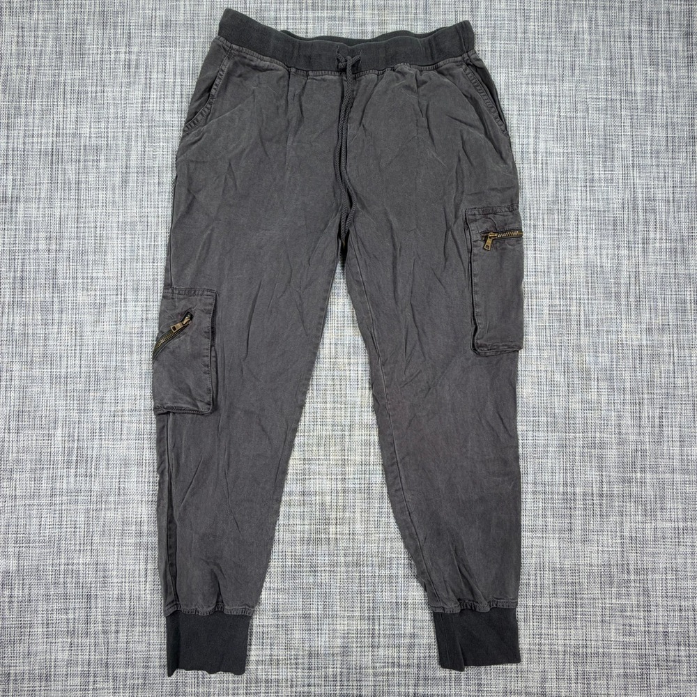 Young Fabulous & Broke Women Cargo Jogger Pants Gray Tencel Drawstring Medium